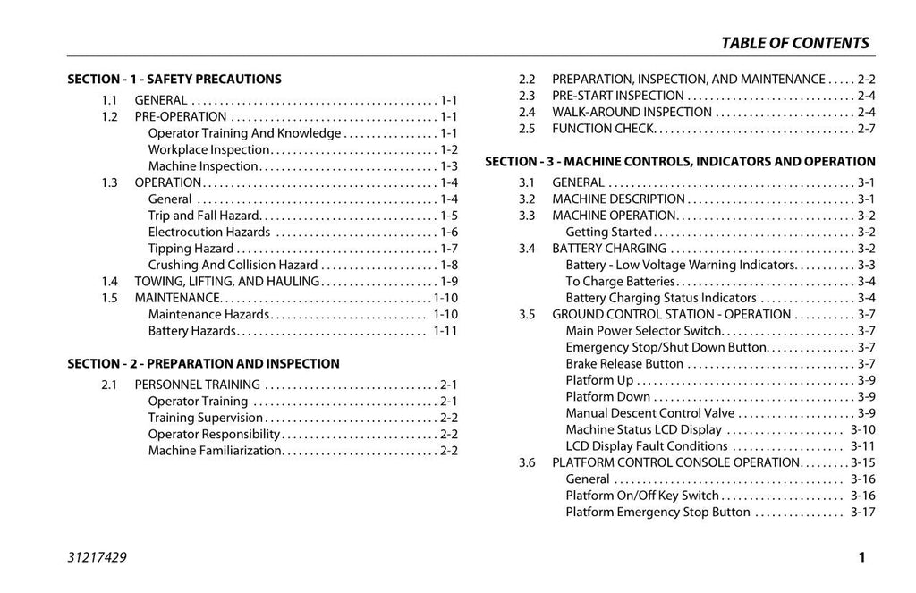 Manual del operador de mantenimiento y operación del mástil vertical JLG 20MSP 20MVL 31217429
