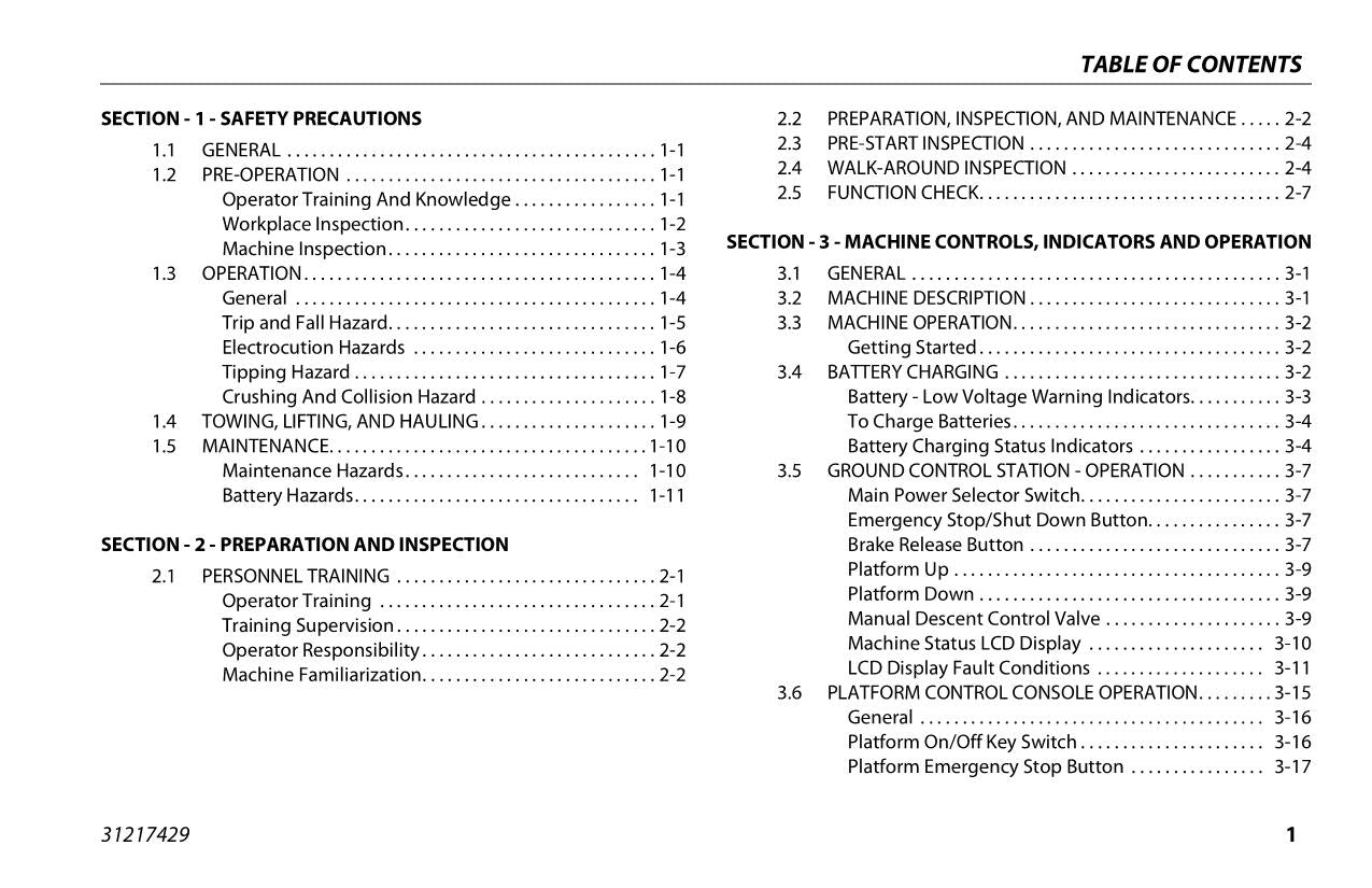 Manual del operador de mantenimiento y operación del mástil vertical JLG 20MSP 20MVL 31217429
