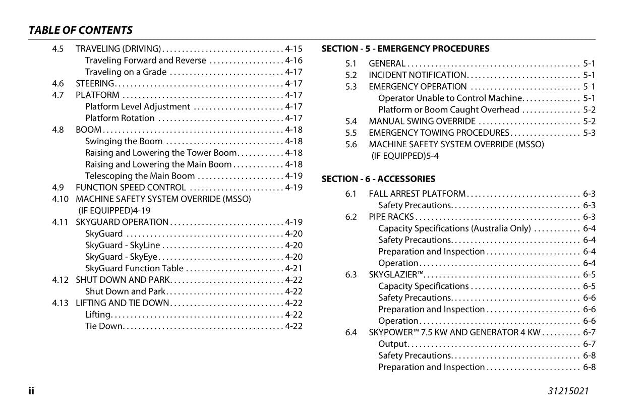 JLG 450A 450AJ Boom Lift Maintenance Operation Operators Manual 31215021