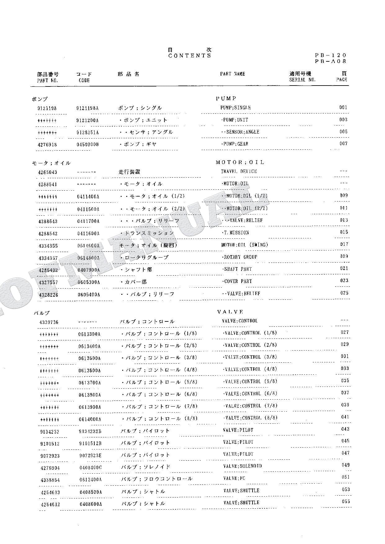 HITACHI EX100M-3 Equipment Component Excavator Parts Catalog Manual