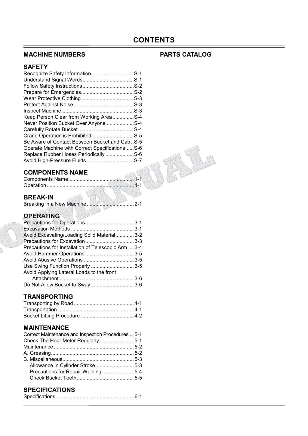 HITACHI SHELL-PUSH CLAMSHELL BUCKET 0.2 0.25 m3 Excavator Parts Catalog Manual