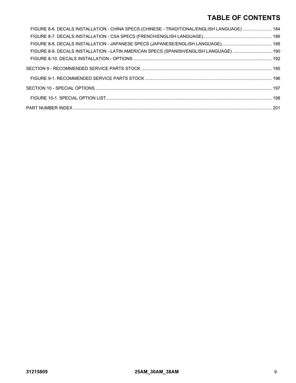 JLG 25AM 30AM 38AM  Vertical Mast Parts Catalog Manual