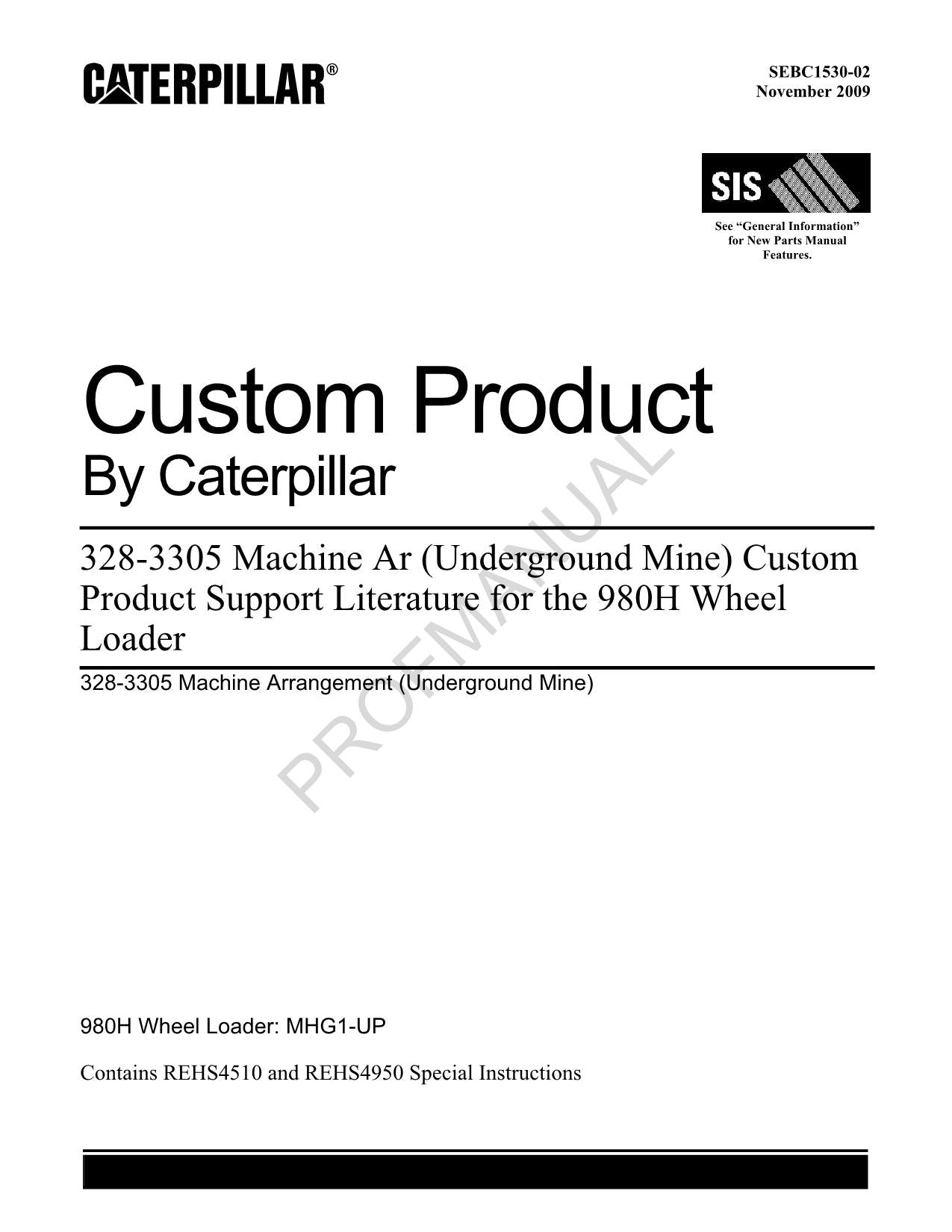 Caterpillar 328 3305 Machine Ar 980H Wheel Loader Parts Catalog Manual SEBC1530