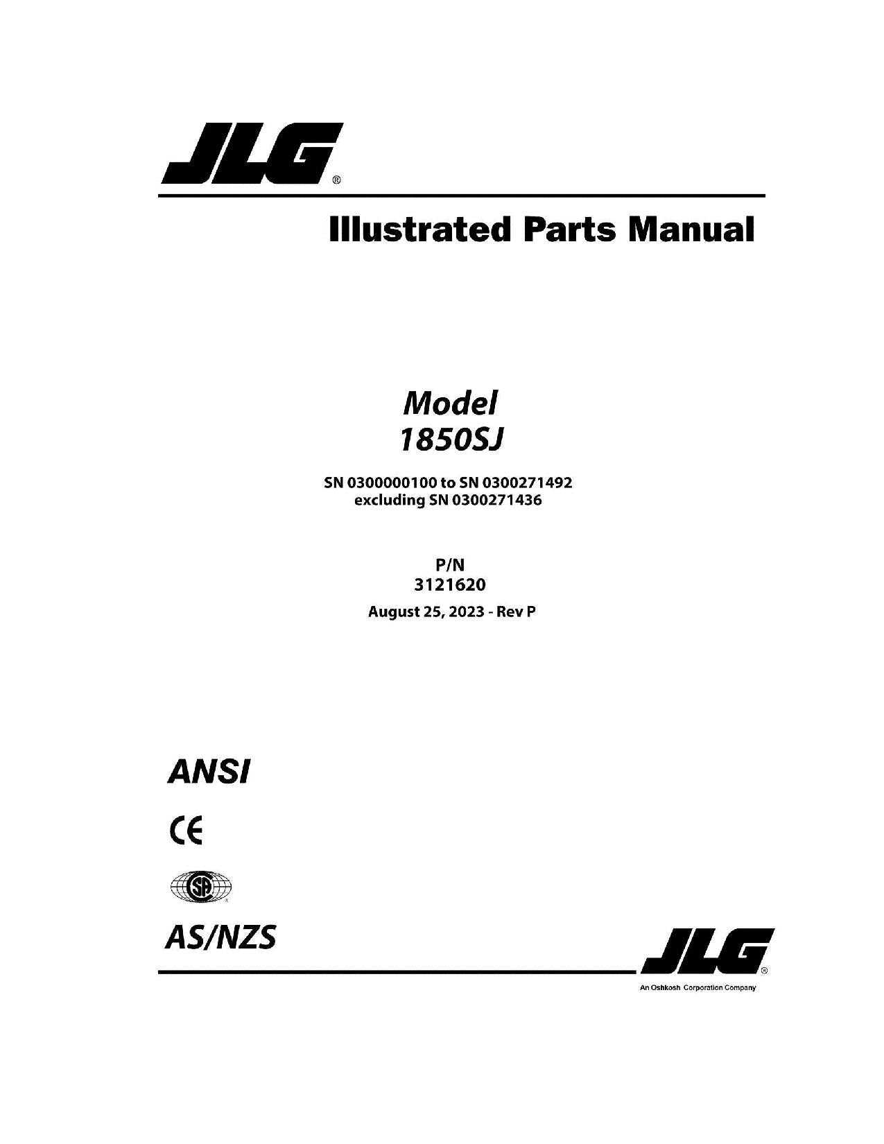 Catálogo de piezas del elevador de pluma JLG 1850SJ Manual 0300000100-0300271492