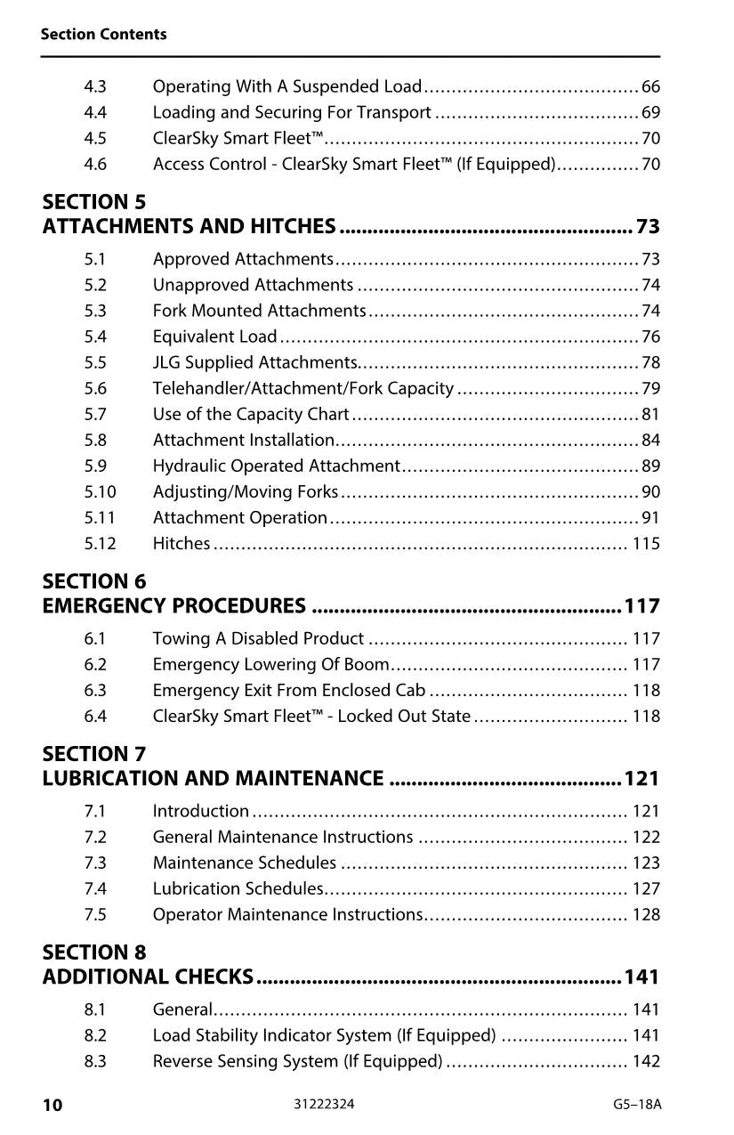 Manual del operador de mantenimiento y operación del manipulador telescópico JLG G5-18A 31222324
