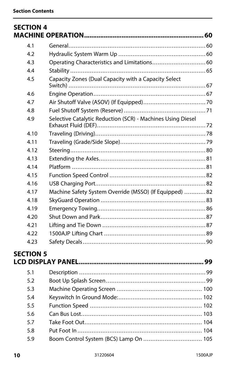 Manual del operador de mantenimiento y operación de la plataforma elevadora JLG 1500AJP 31220604