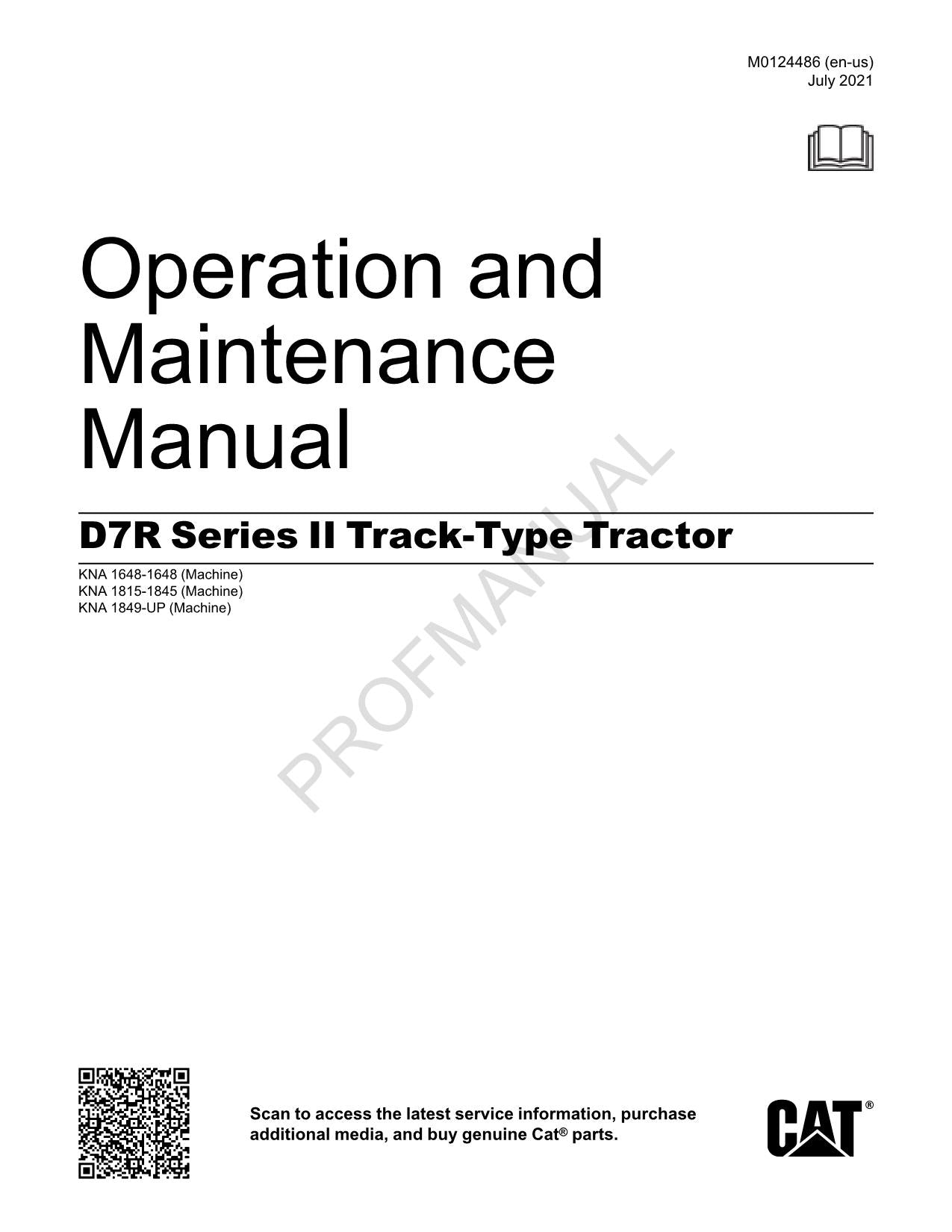Manual de mantenimiento del operador del tractor de cadenas Caterpillar D7R Serie II