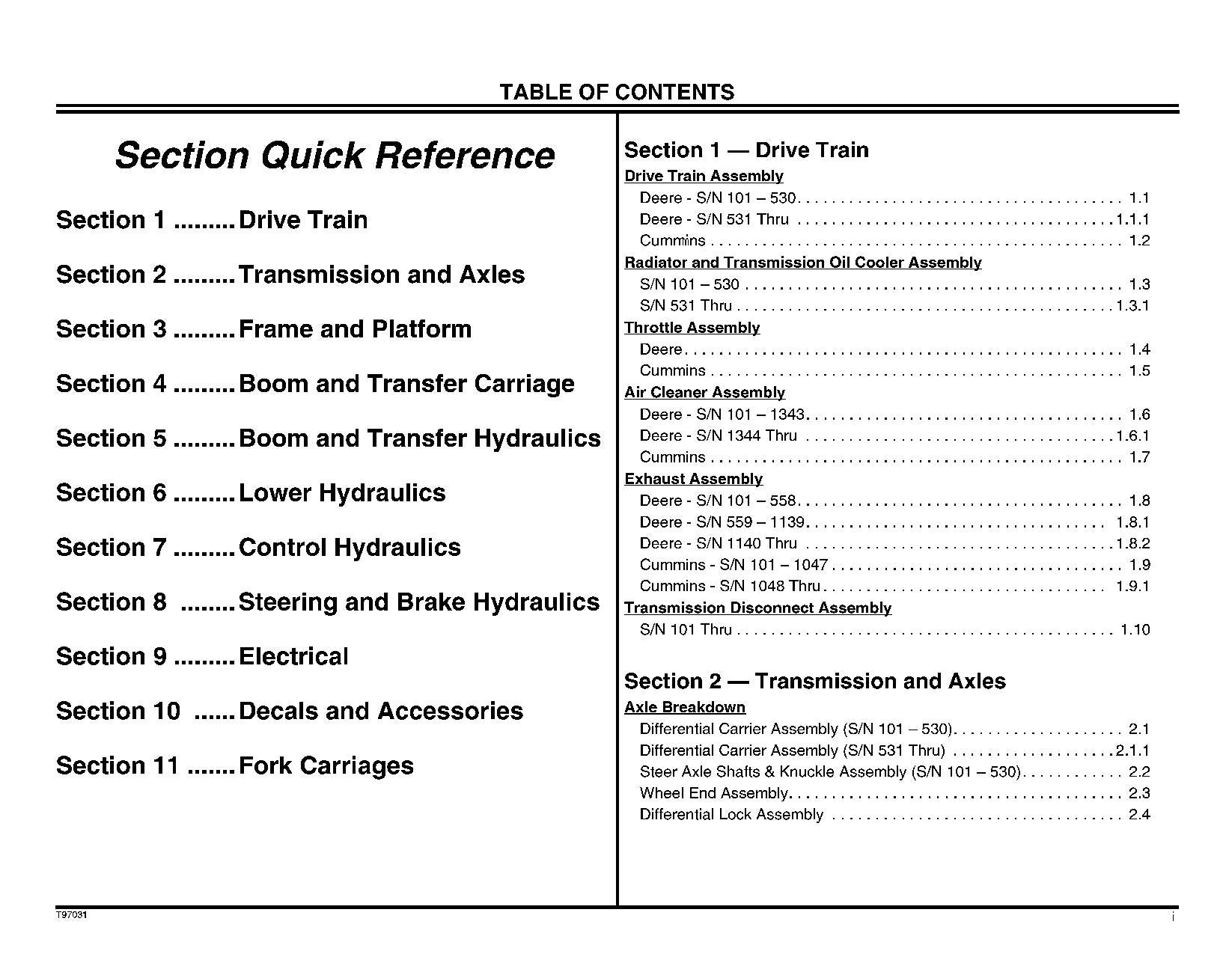 LULL 844B Telehandler Parts Catalog Manual