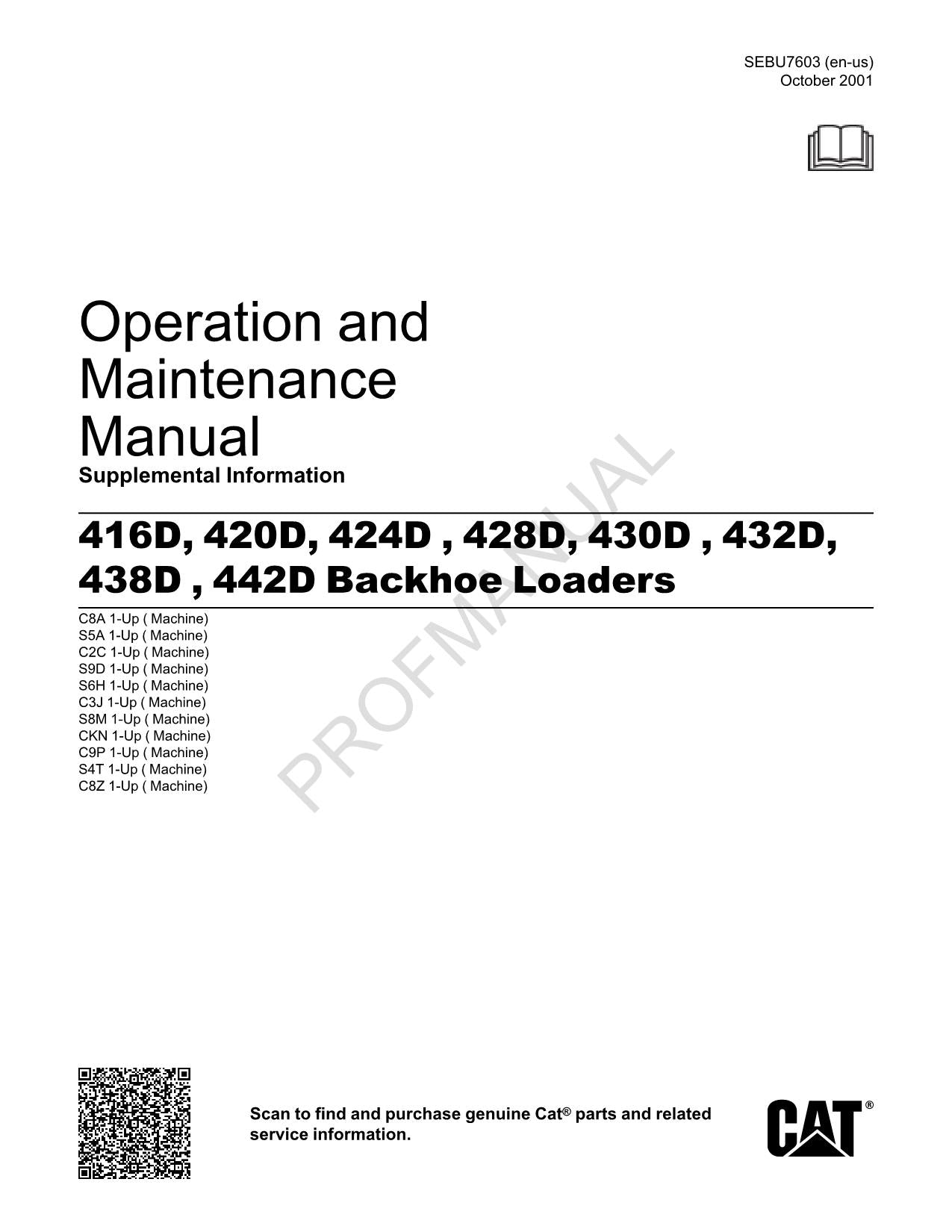 Manual suplementario del operador de la retroexcavadora Caterpillar 430D, 432D, 438D y 442D