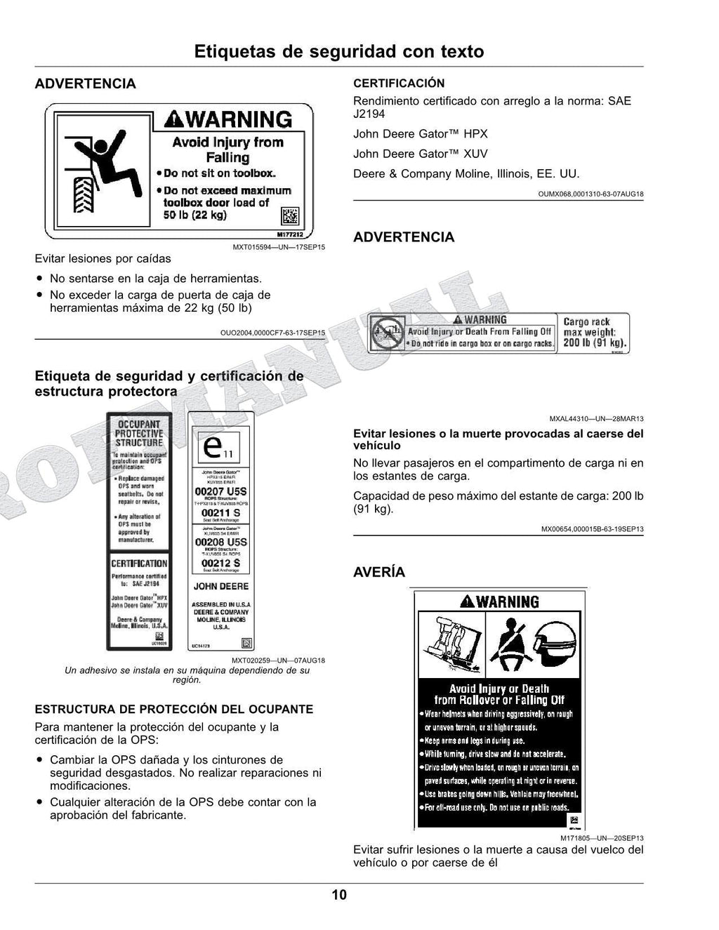John Deere XUV825M S4 cocodrilo Manual del Operador Español OMUC16098