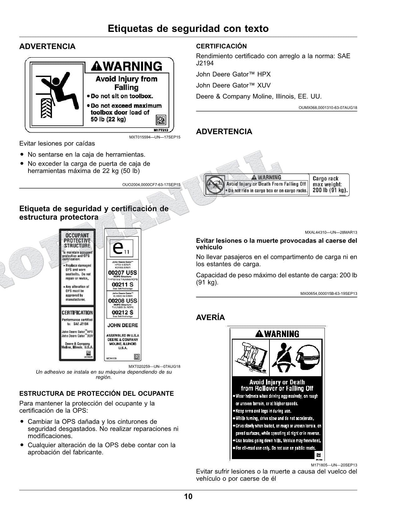 John Deere XUV825M S4 cocodrilo Manual del Operador Español OMUC16098