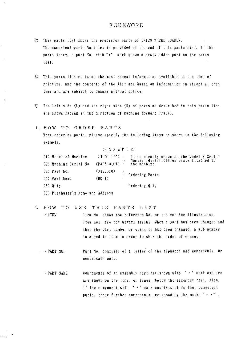 Hitachi LX120 Wheel Loader Equipment Component Parts Catalog Manual SN 00101-up