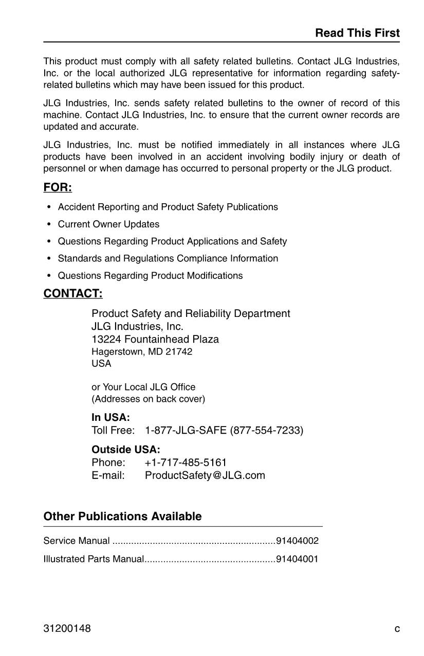 Manual del operador de mantenimiento y operación del manipulador telescópico JLG G6-42P