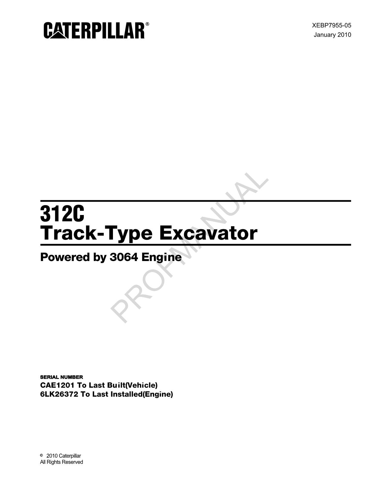 Caterpillar Cat 312C Track Type Excavator Parts Catalog Manual