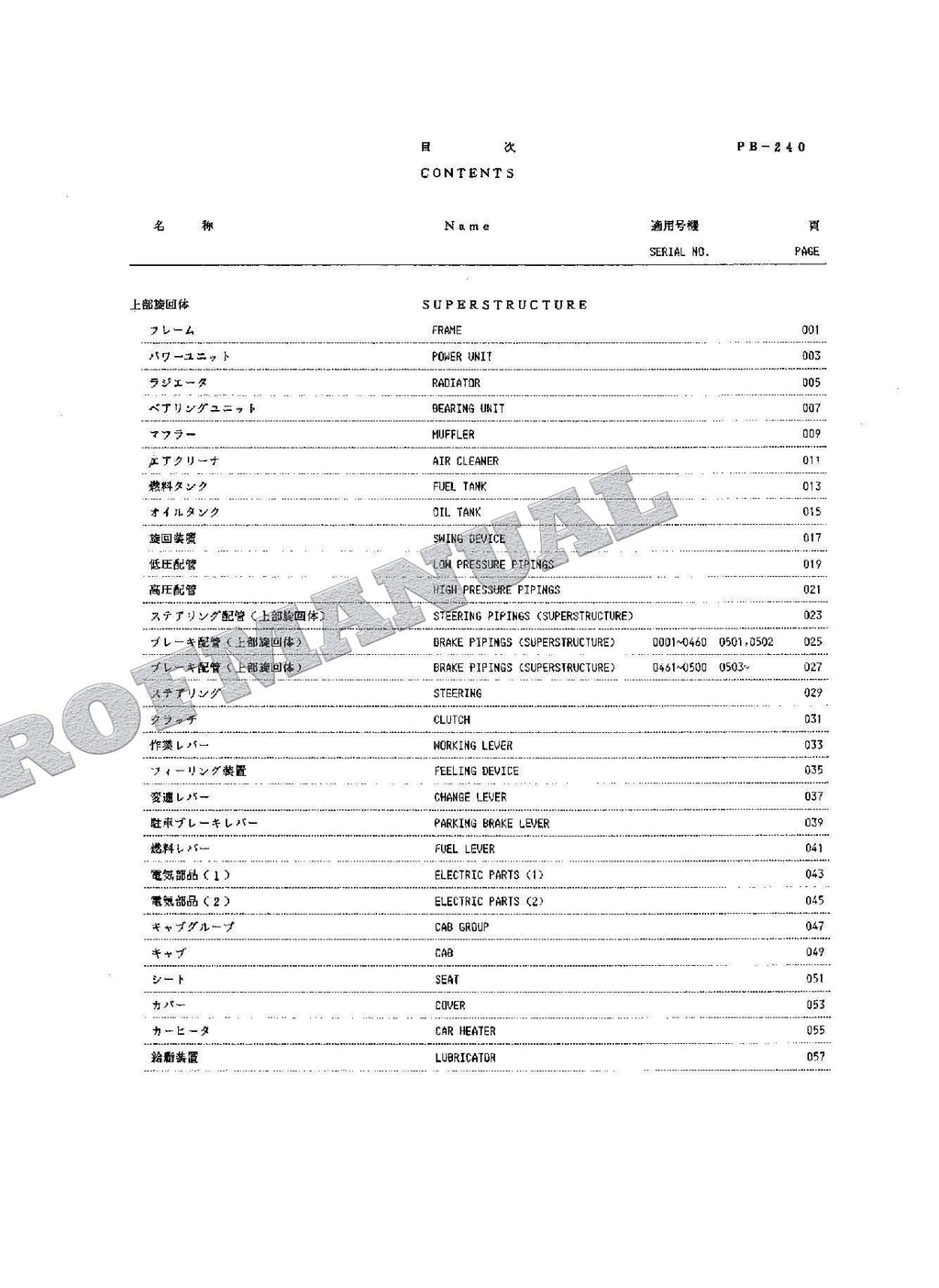 HITACHI WH051D Excavator Parts Catalog Manual SN 0001-