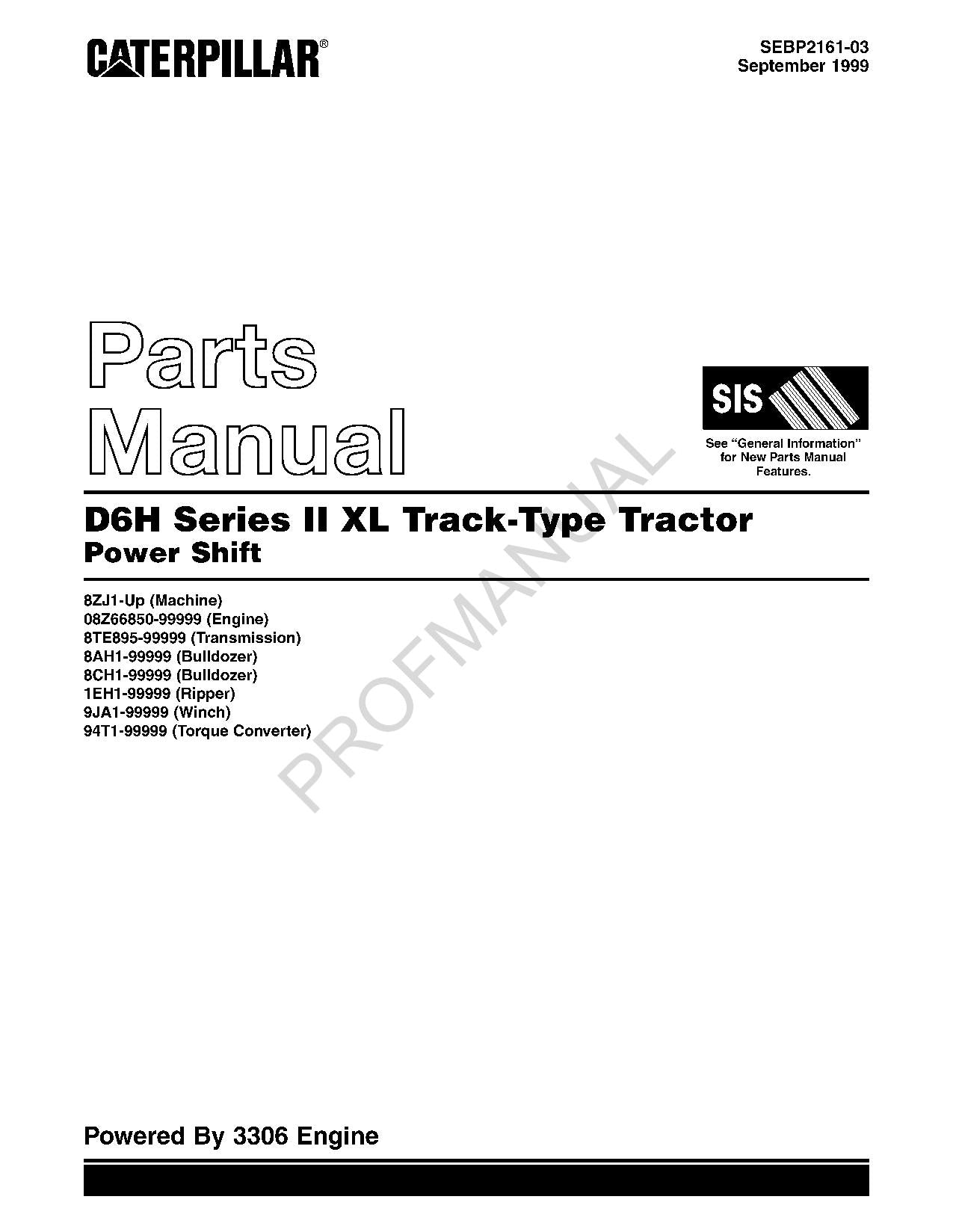 Manual del catálogo de piezas del tractor de cadenas Caterpillar Cat D6H Serie II XL