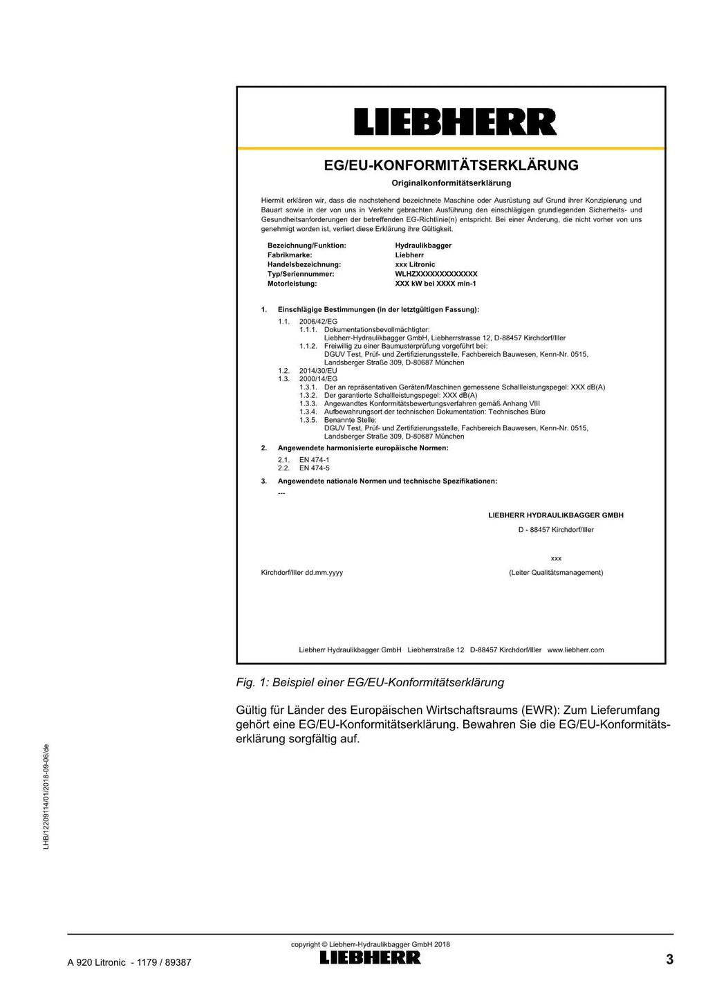 Liebherr A920 Litronic Mobilbagger Betriebsanleitung ser 89387