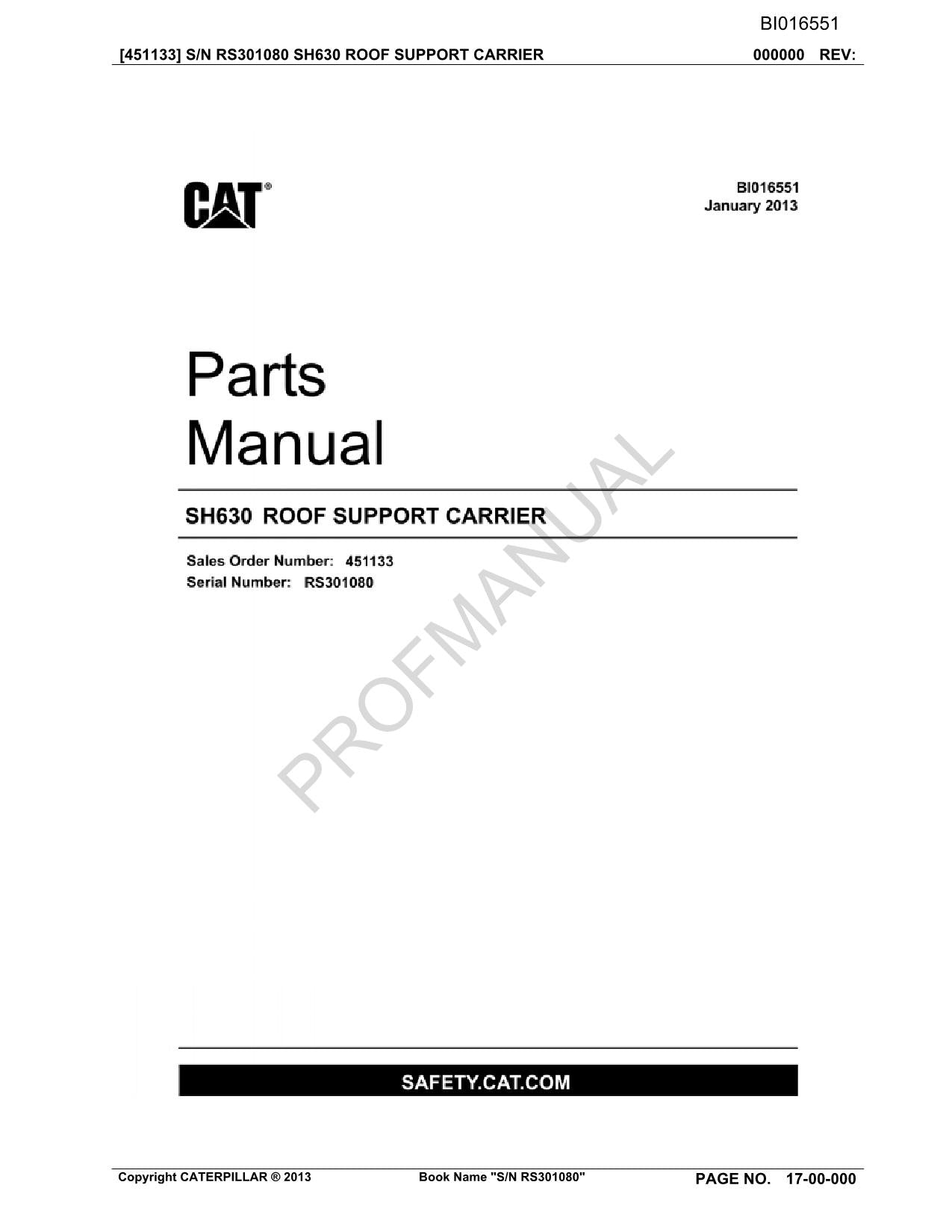 Caterpillar Cat SH630 Carrier Underground Longwall Parts Catalog Manual