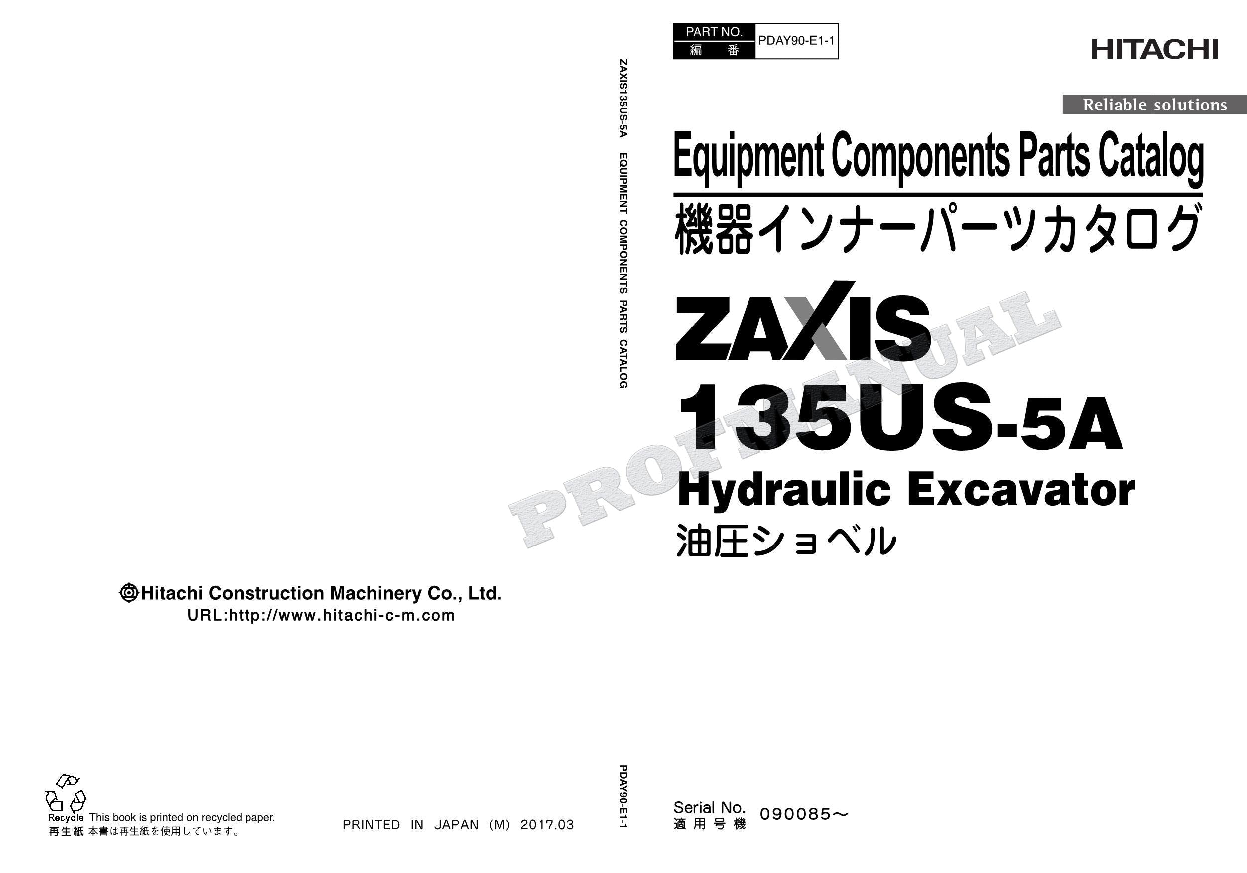 HITACHI ZAXIS ZX135US-5A Equipment Component Excavator Parts Catalog Manual