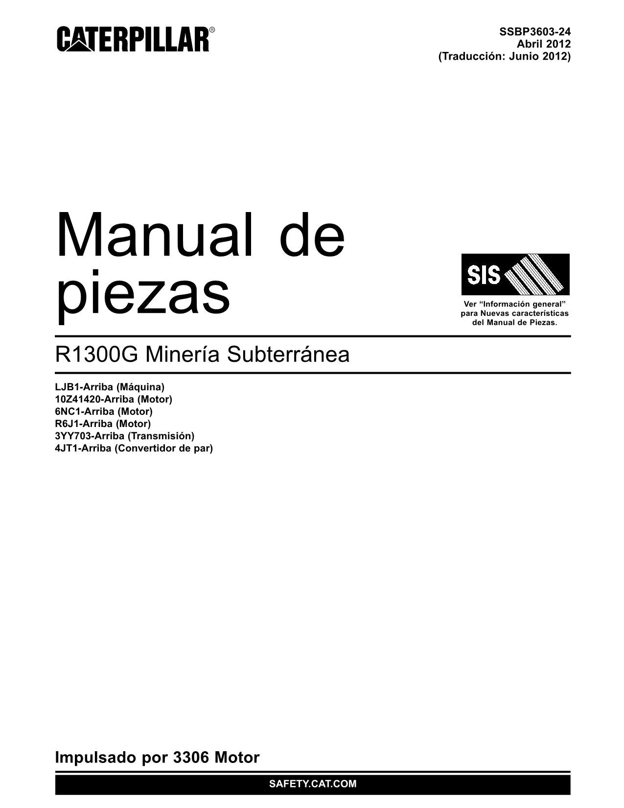 Caterpillar R1300G Maquinaria subterránea Manual de piezas SSBP3603 Español