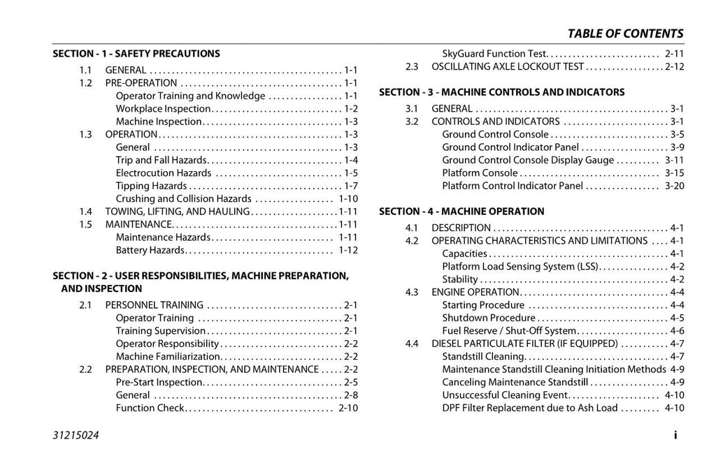 Manual del operador de mantenimiento y operación de la plataforma elevadora JLG 520AJ 31215024
