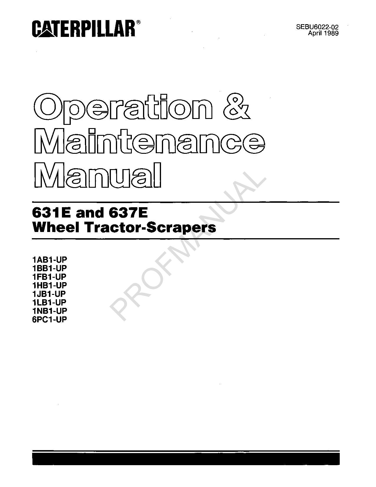 Manual de mantenimiento del operador de mototraíllas Caterpillar 631E 637E