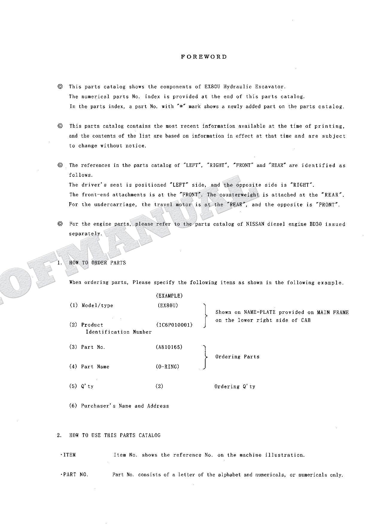 HITACHI EX80U Excavator Parts Catalog Manual SN 010001-