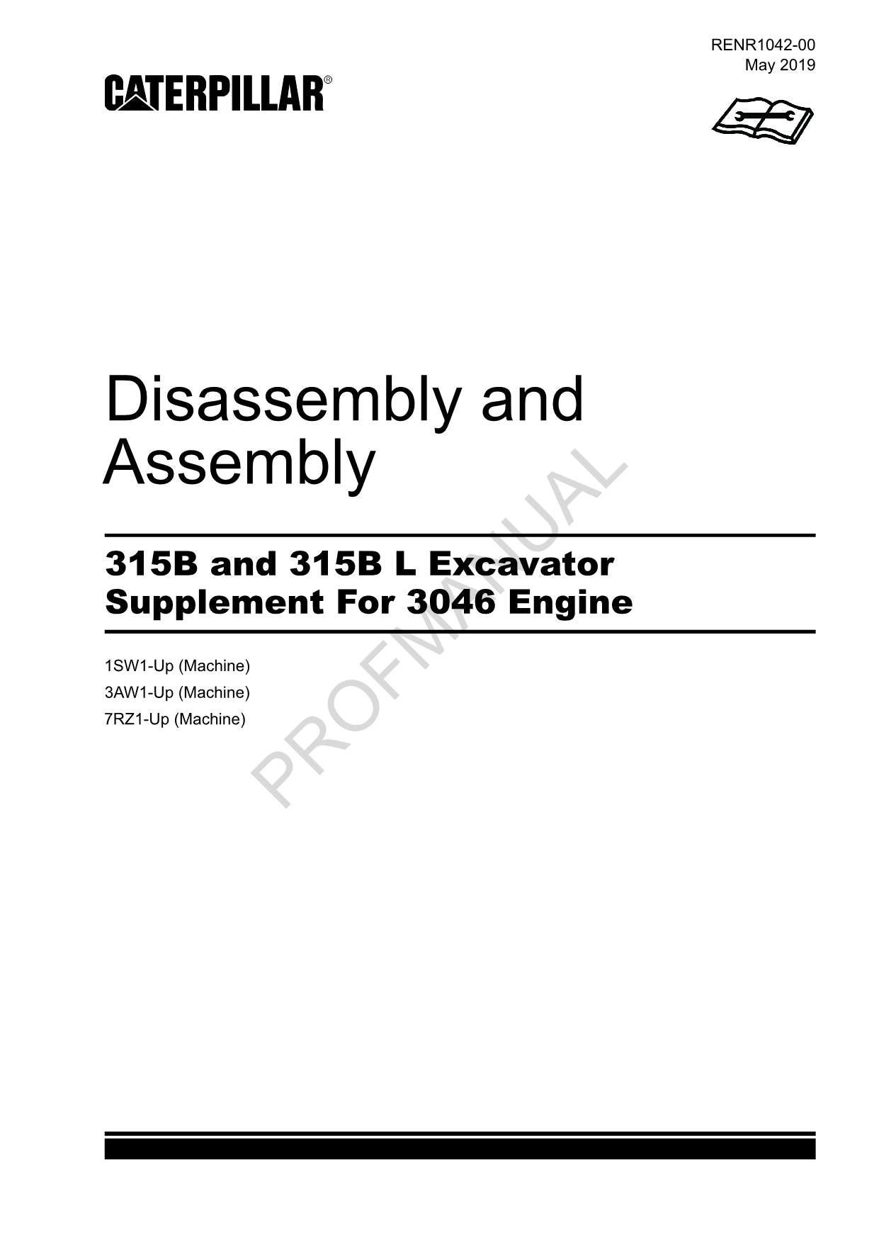 Caterpillar 315B 315B L Excavator Suppl 3046 Engine Disassembly Assembly Manual