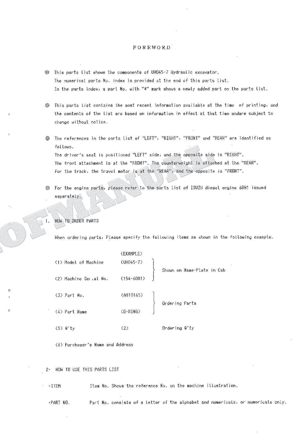 HITACHI UH045-7 Excavator Parts Catalog Manual P730-4-2