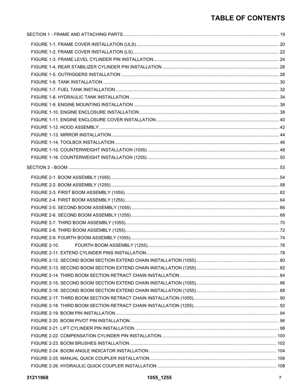 JLG 1055 1255 Telehandler  Parts Catalog Manual