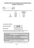 Liebherr R954 Litronic Excavator Operators manual serial 101