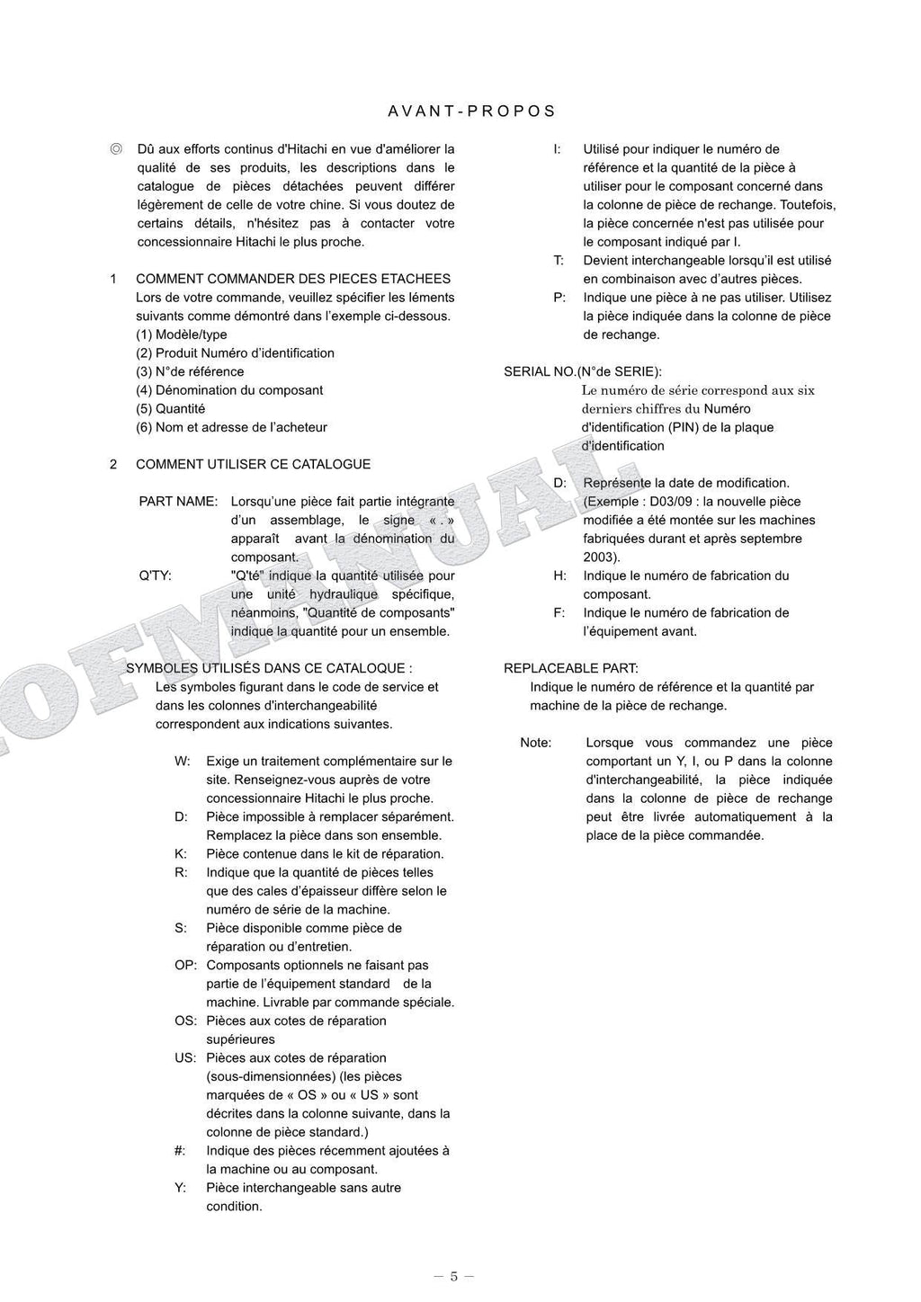 HITACHI ZAXIS ZX75UST Innner Excavator Parts Catalog Manual