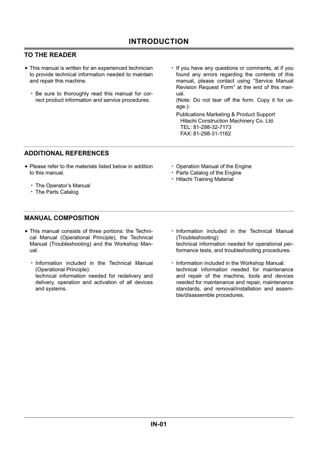 HITACHI ZAXIS ZX160W Excavator Operational Principle Technical Manual