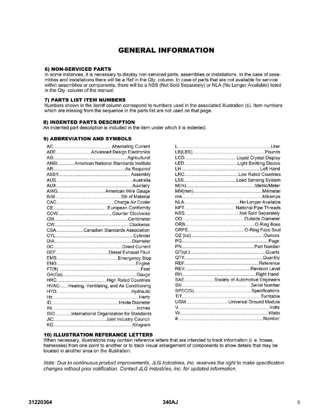 Manual del catálogo de piezas del elevador de pluma JLG 340AJ 31220364