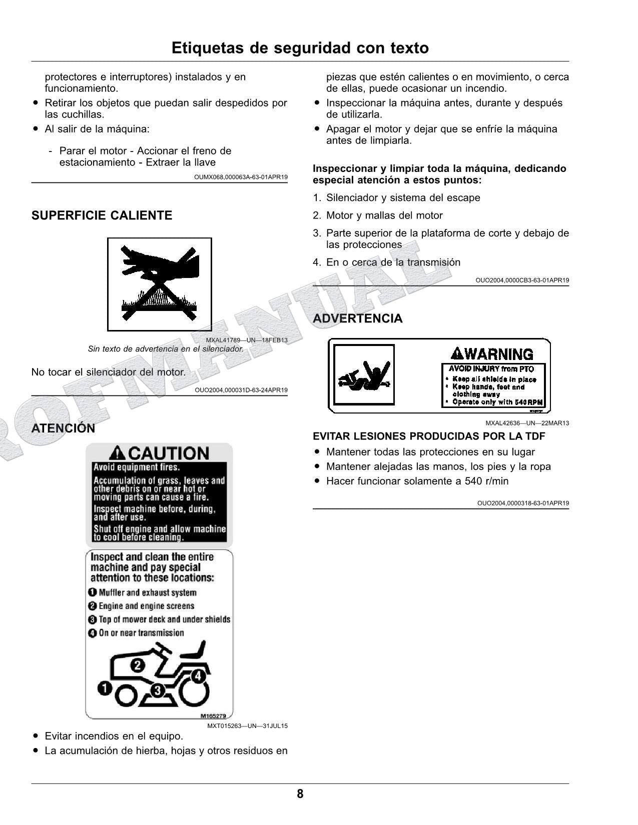 John Deere X750 X754 X758 Tractor Manual del Operador Español SN 090001-