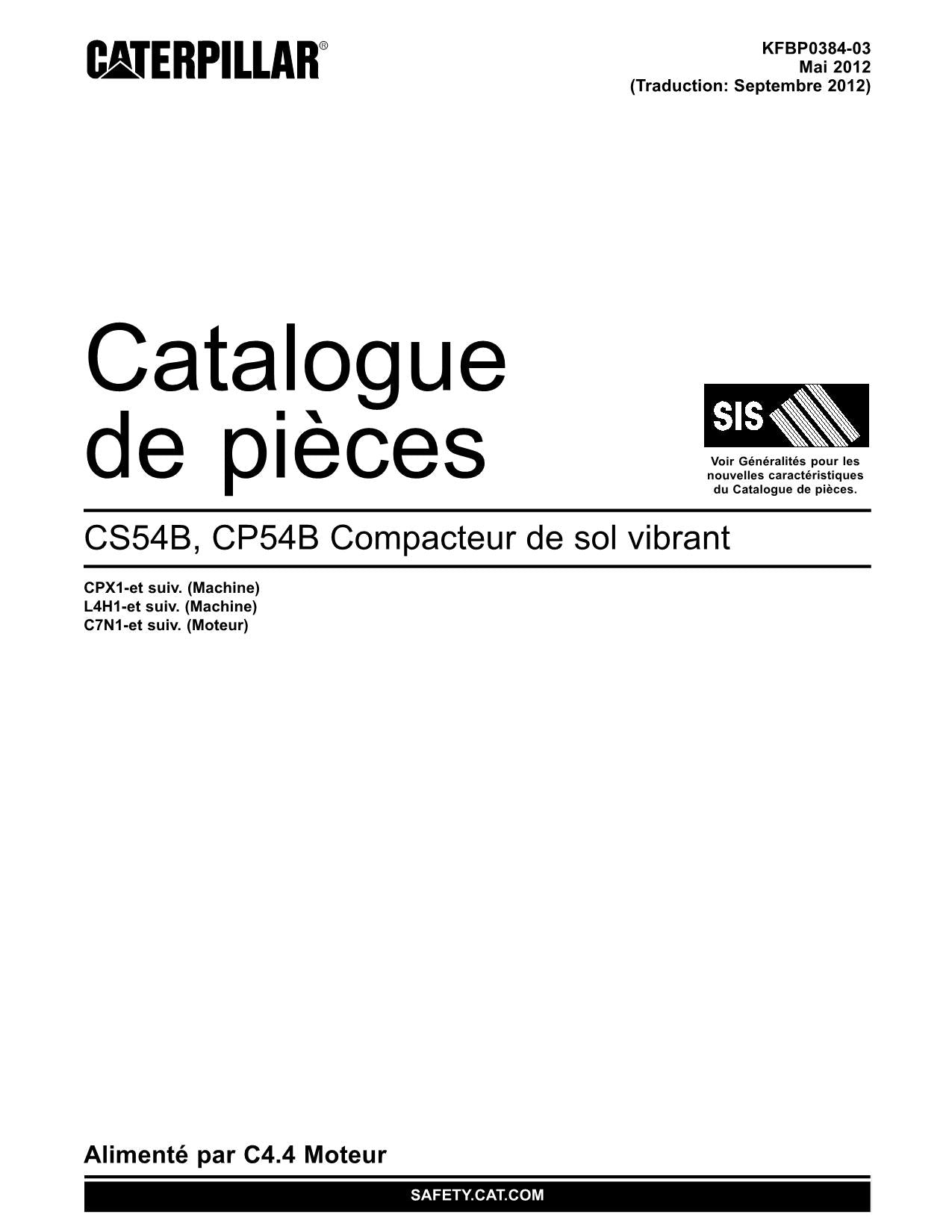 Caterpillar CP54B CS54B Compacteur Manuel de catalogue de pièces