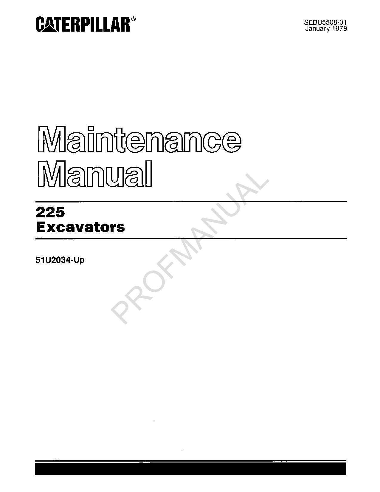 Manual de mantenimiento del operador de la excavadora Caterpillar 225 51U2034-Up
