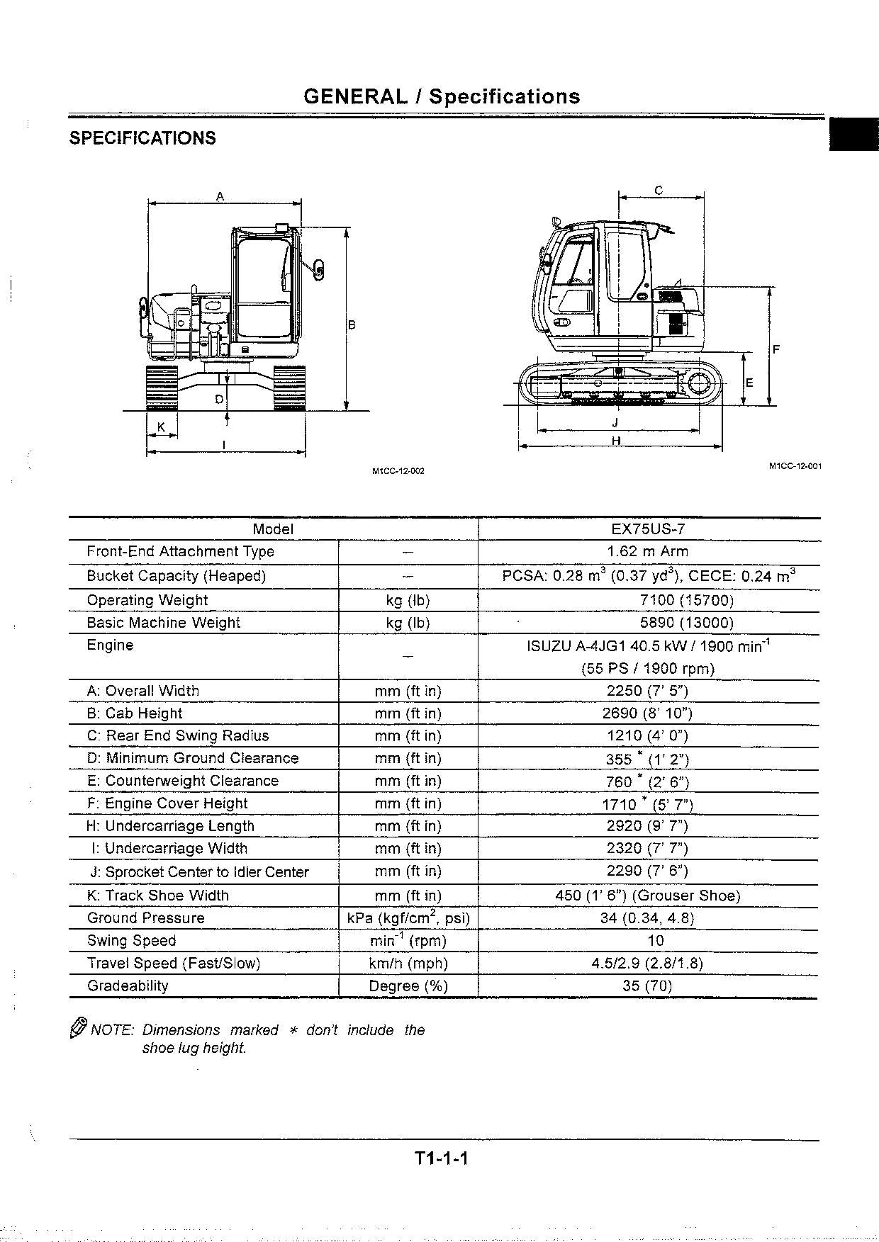 HITACHI EX75US-7 Excavator Operational Principle Technical Manual