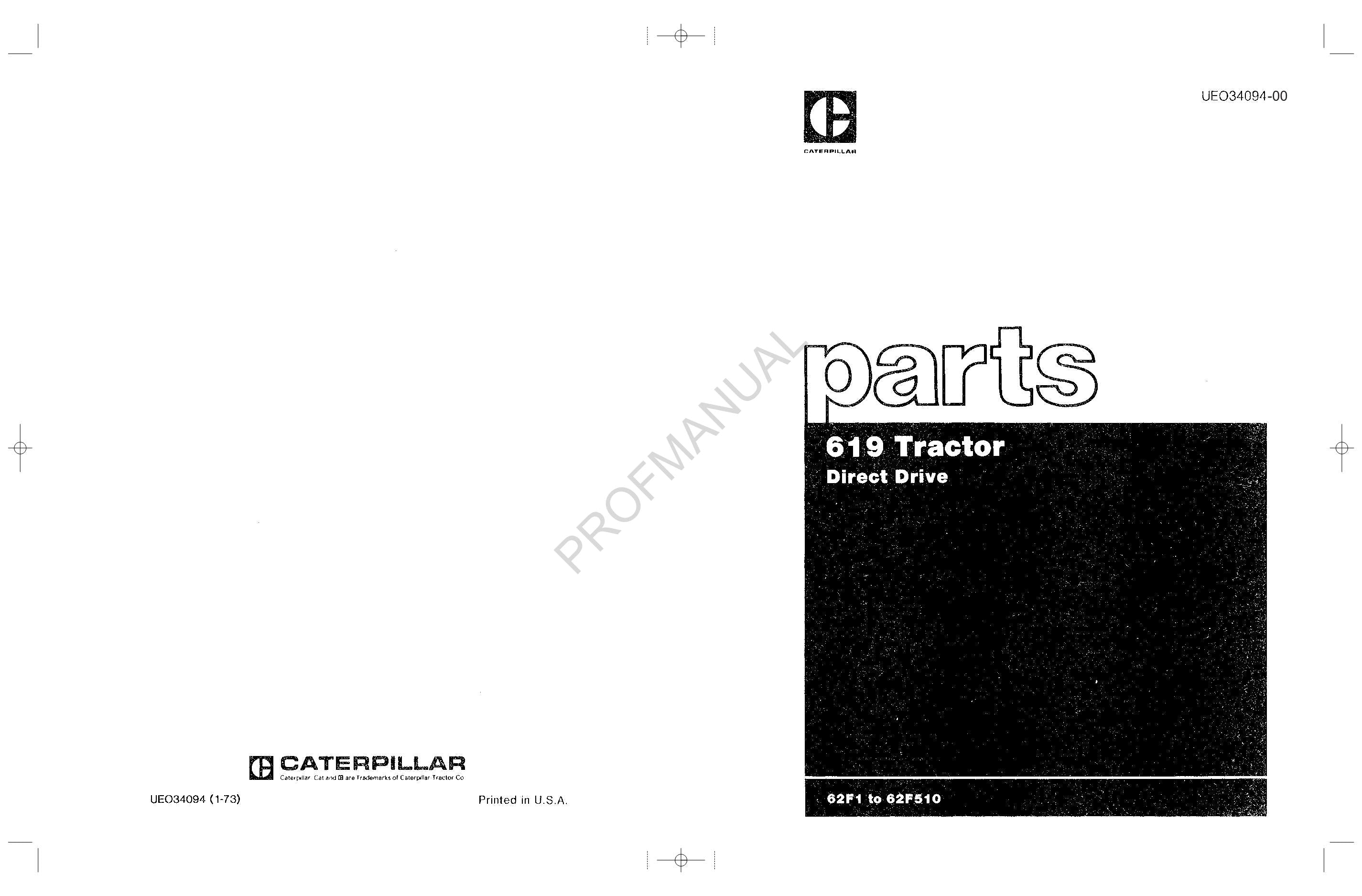 Caterpillar Cat 619 Tractor Parts Catalog Manual ser 62F1-510