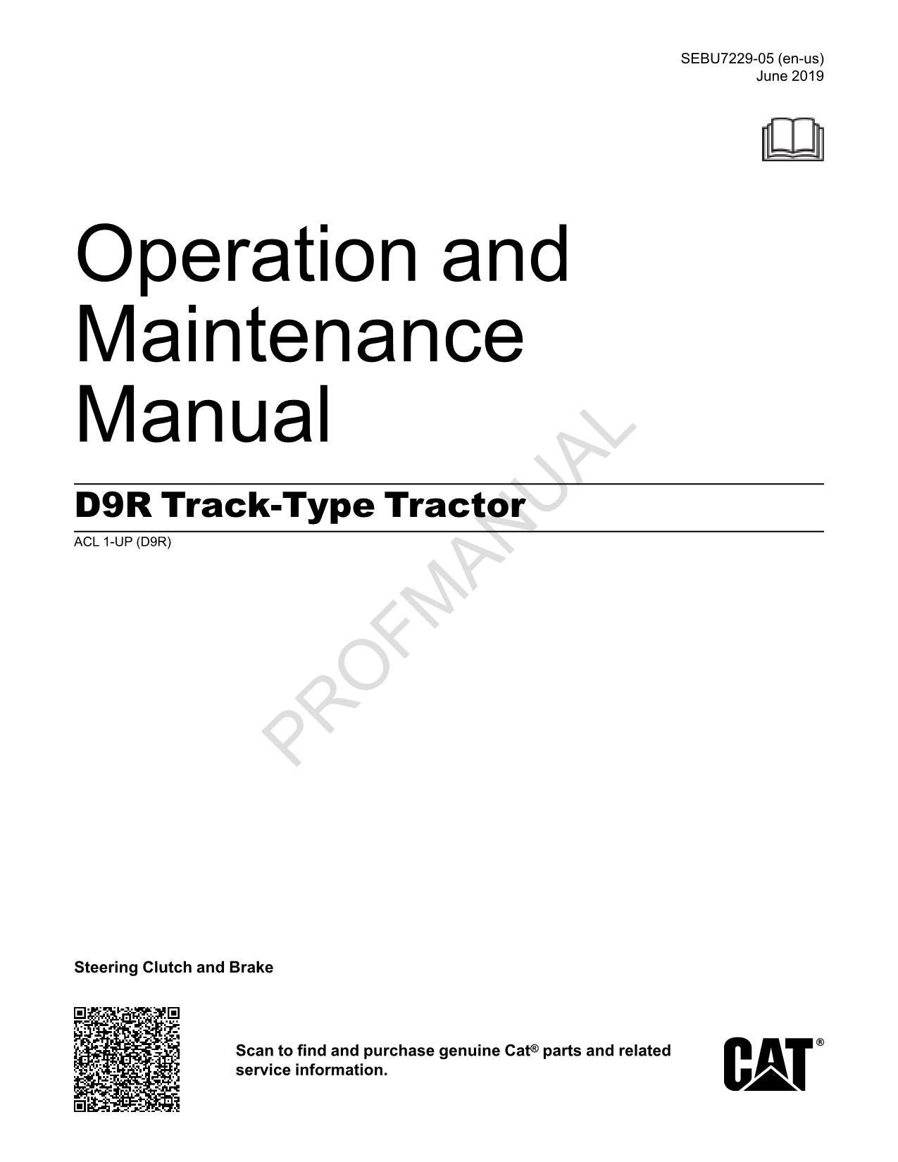 Manual de mantenimiento del operador del tractor de cadenas Caterpillar D9R ser ACL1-Up