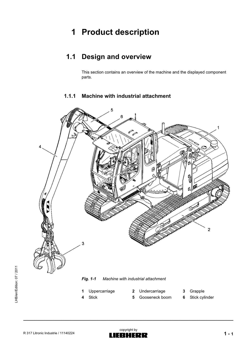Liebherr R317 Litronic Industrie Excavator Operators manual