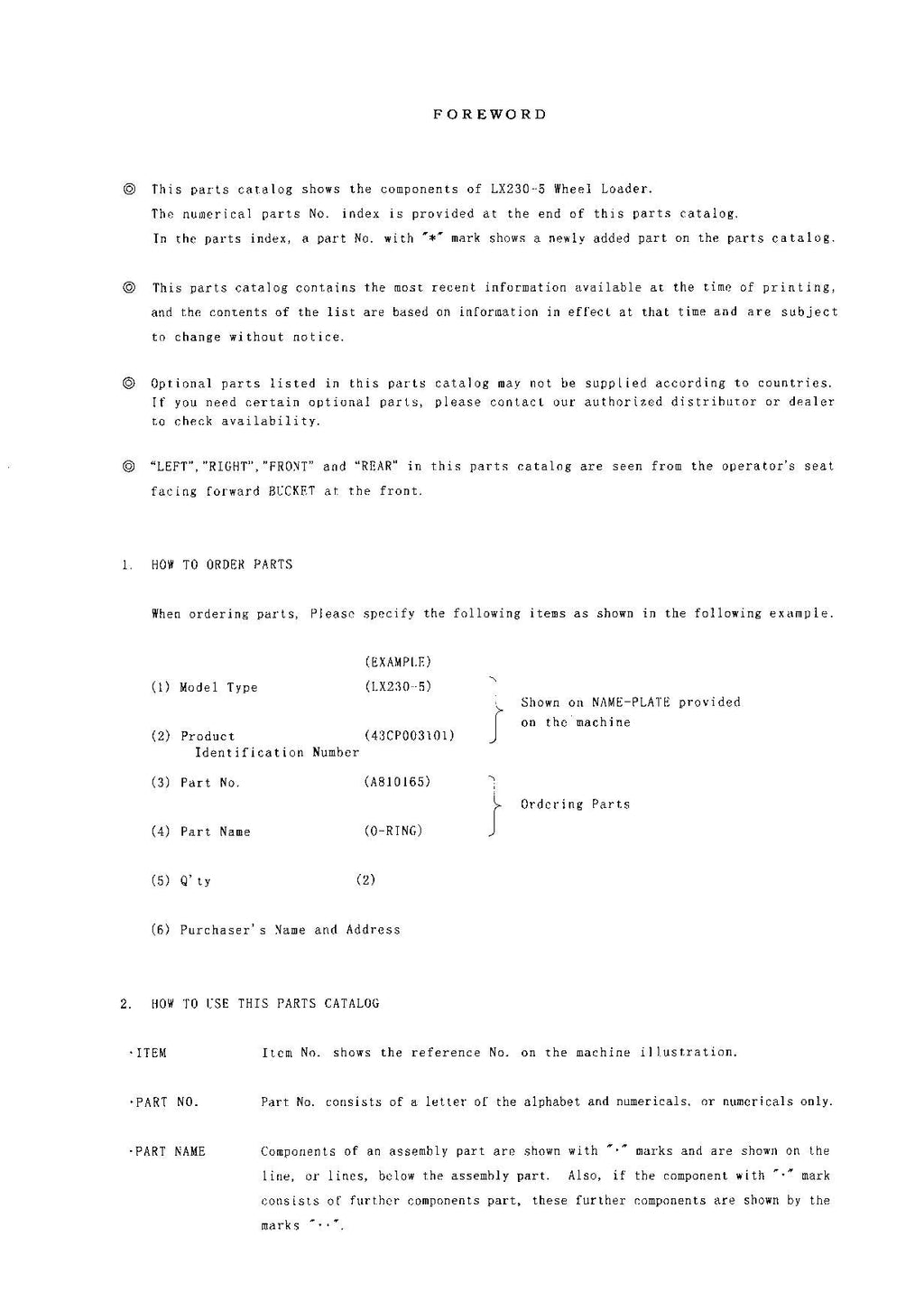 Hitachi LX230-5 Wheel Loader Parts Catalog Manual SN 003101-up