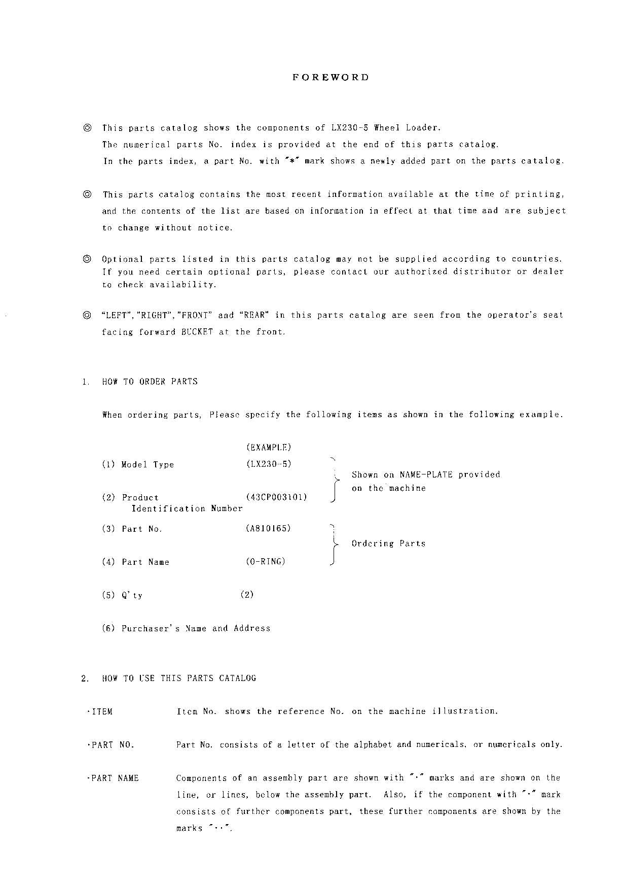 Hitachi LX230-5 Wheel Loader Parts Catalog Manual SN 003101-up