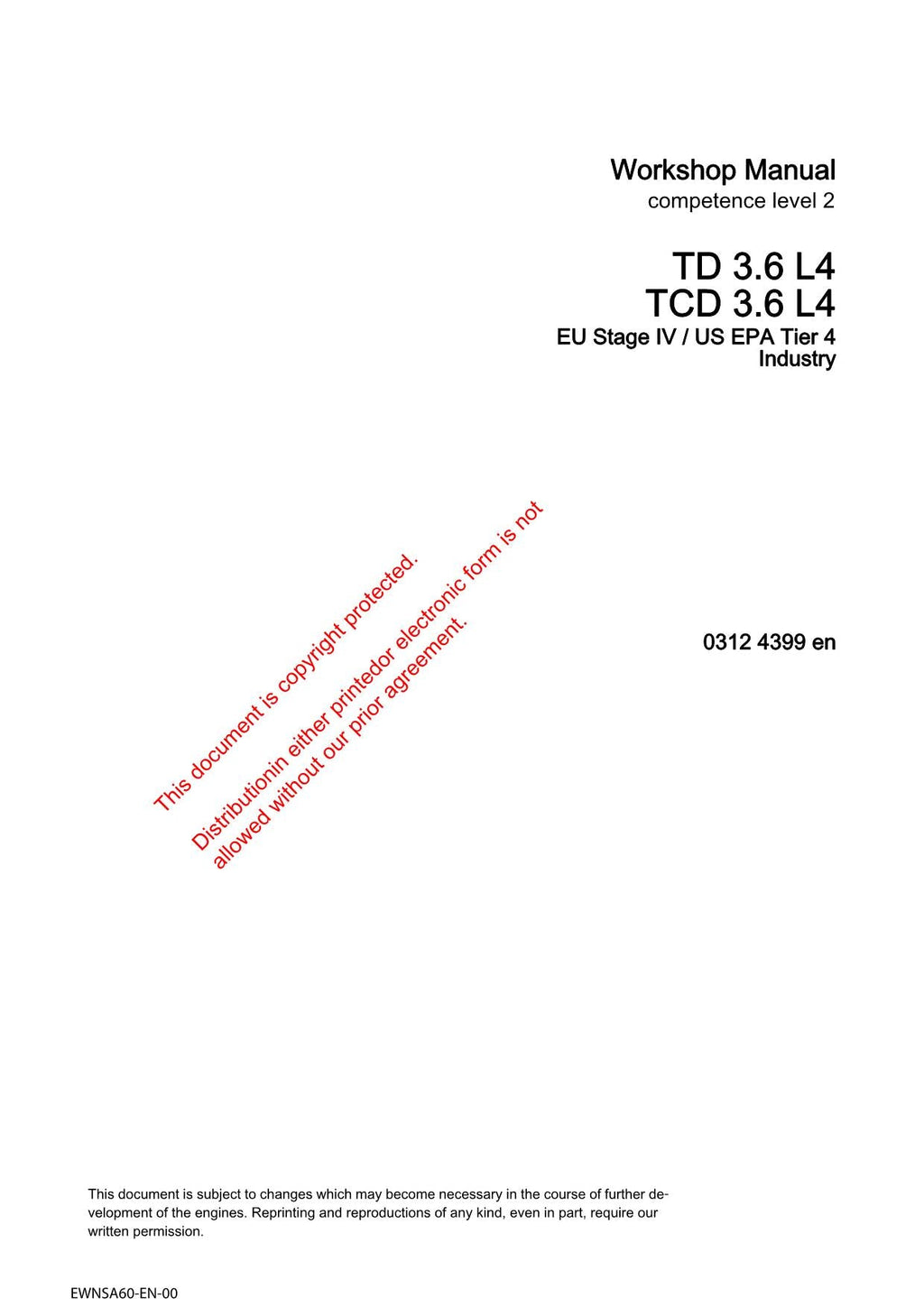 Hitachi TCD3.6L4 Tier 4 Compatible Wheel Loader Engine Manual Workshop Manual