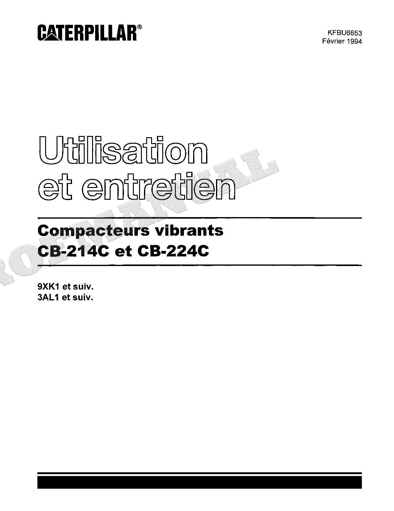 Caterpillar CB 214C CB 224C Compacteur Manuel D'Opération Et D'Entretien