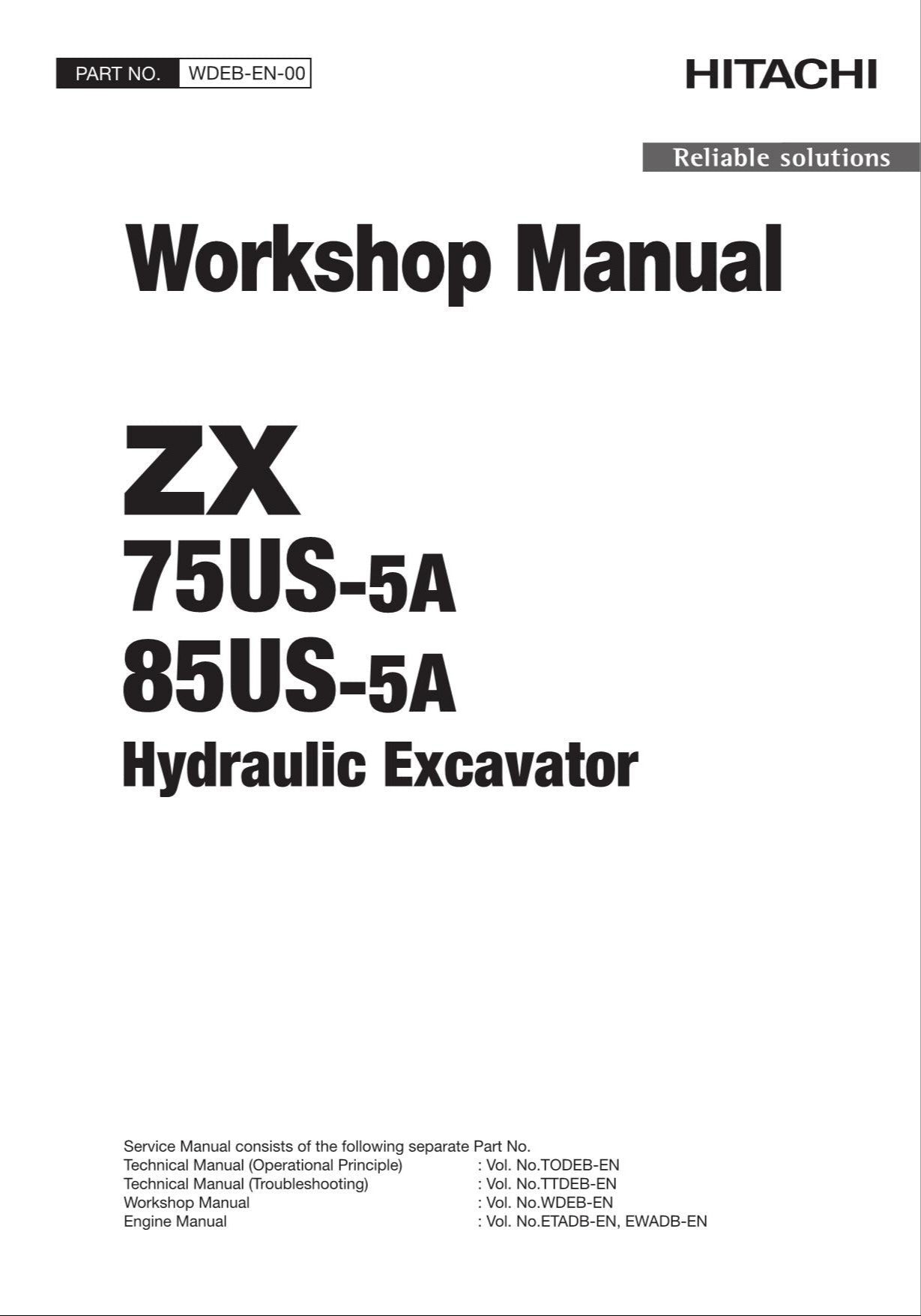HITACHI ZAXIS ZX75US-5A ZX85US-5A Excavator Workshop Service Manual