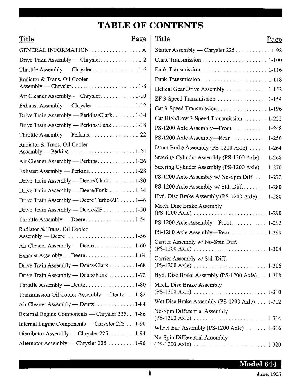 JLG LULL 644 Telehandler Parts Catalog Manual