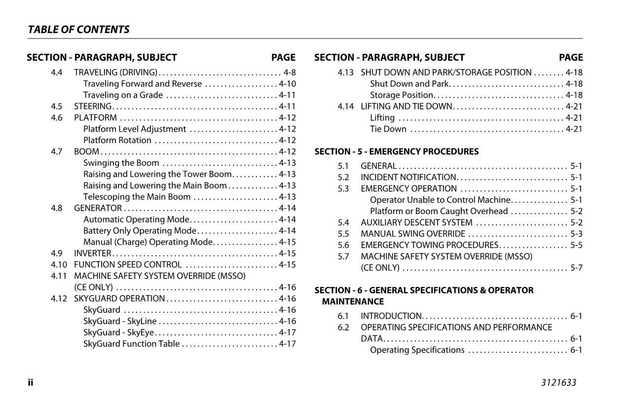 Manual del operador de mantenimiento y operación de la plataforma elevadora JLG H340AJ 3121633