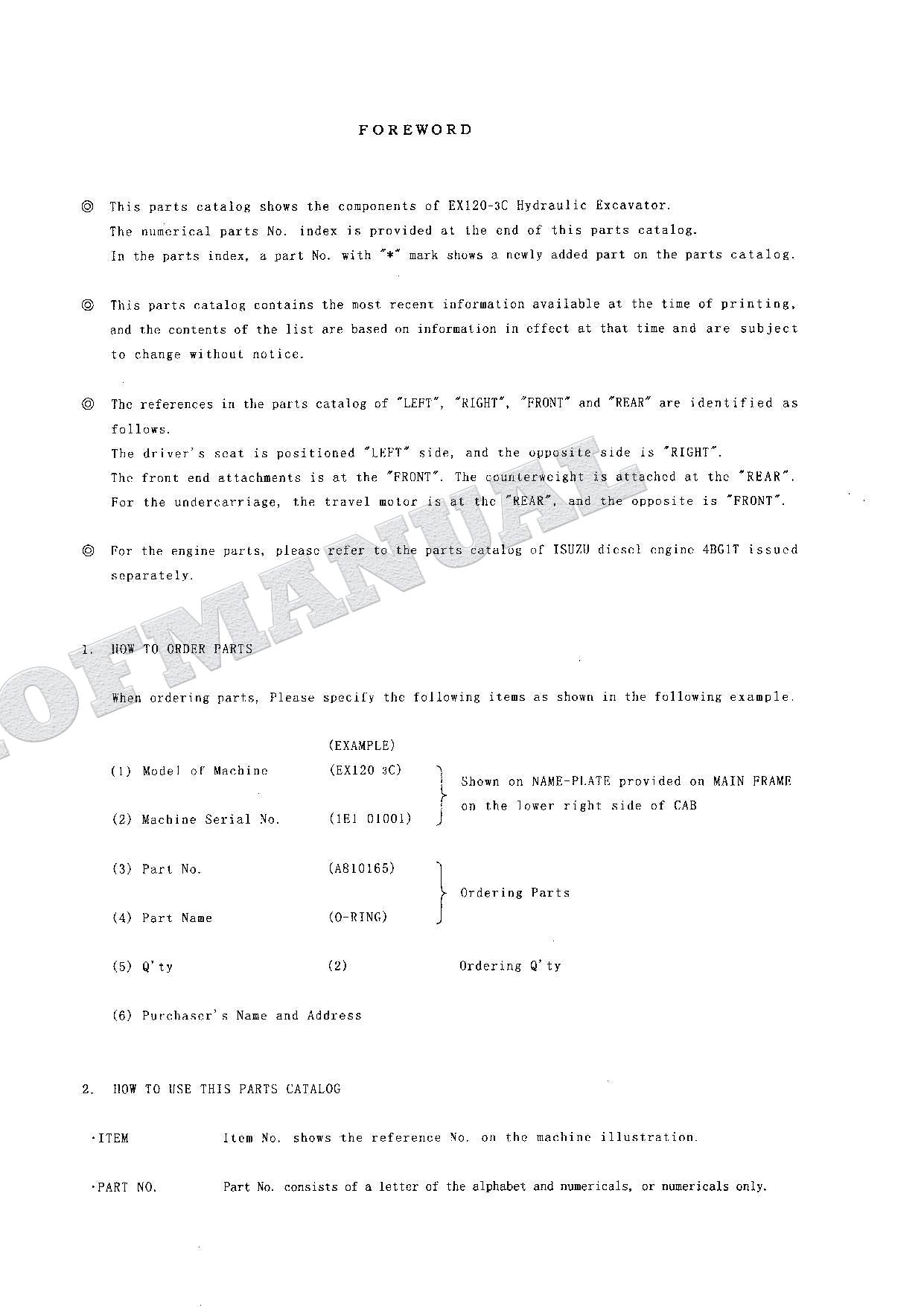HITACHI EX120-3C Excavator Parts Catalog Manual SN 01001-