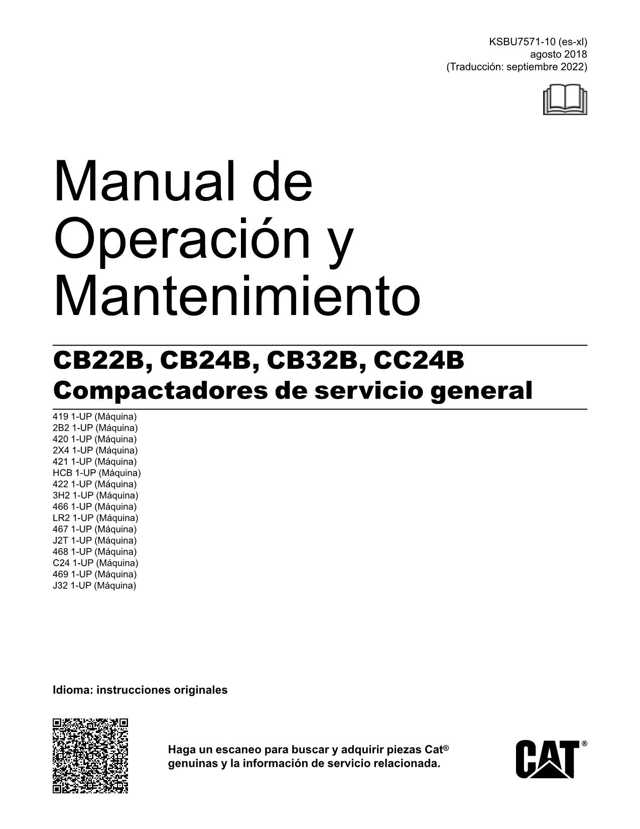 Caterpillar CB22B CB24B CB32B CC24B Compactadora Manual de Operación Español